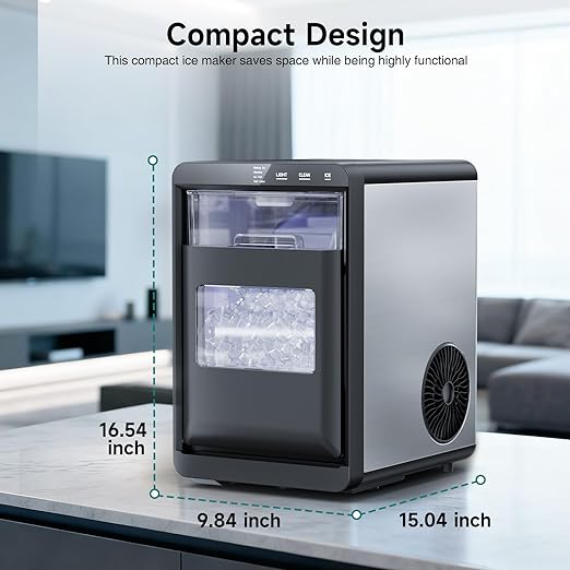ETL Approval Nugget Ice Maker Countertop, 45Lbs/24H Pebble Ice Maker with Water Tank, Soft Chewable Pellet Ice Machine with Self-Cleaning for Kitchens/Home/Office
