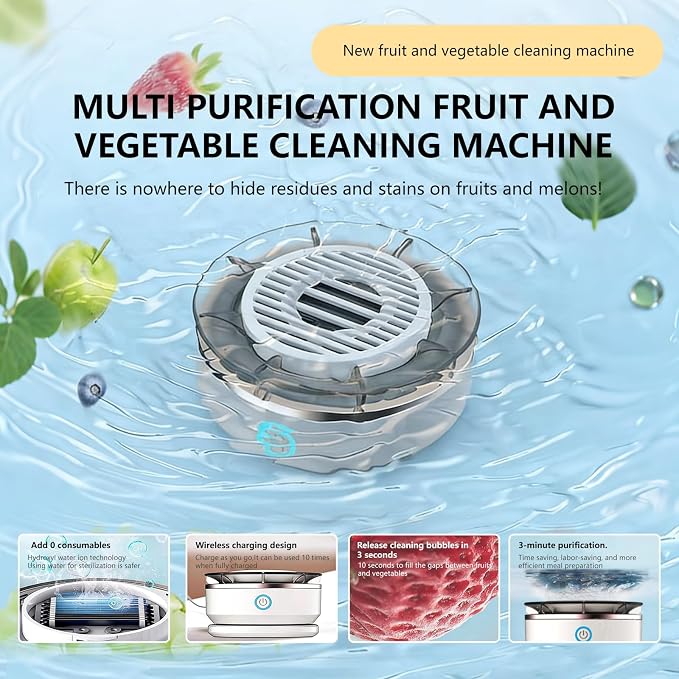 Fully Automatic Fruit and Vegetable Cleaning Machine, Titanium Cleaning electrolytic Purifier, Fresh Agricultural Product Water Dispenser, 2000mAh Abs Portable Vegetable Cleaning Device