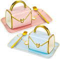 Nitial 2 Sets Handbag Shaped Mug and Saucer Set 10 oz/ 310 ml Ceramic Coffee Mug Purse Tea Cup with Saucer Spoon for Office Home Coffee(Pink, Blue)