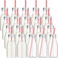 Yinkin 20 Set 10 oz Plastic Milk Bottles with Straws Metal Lids Clear Plastic Containers for Dairy Milk Party Bottle for Juices Shakes Smoothies(Red, White)