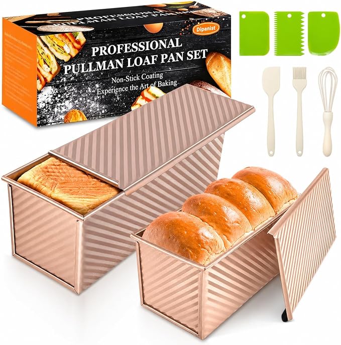 2Pack Loaf Pans with Lids – 2.2 LB & 1 LB Dough Capacity, Non-Stick Carbon Steel Bread Pans for Homemade Sandwich and Sourdough Bread, Corrugated Toast Mold