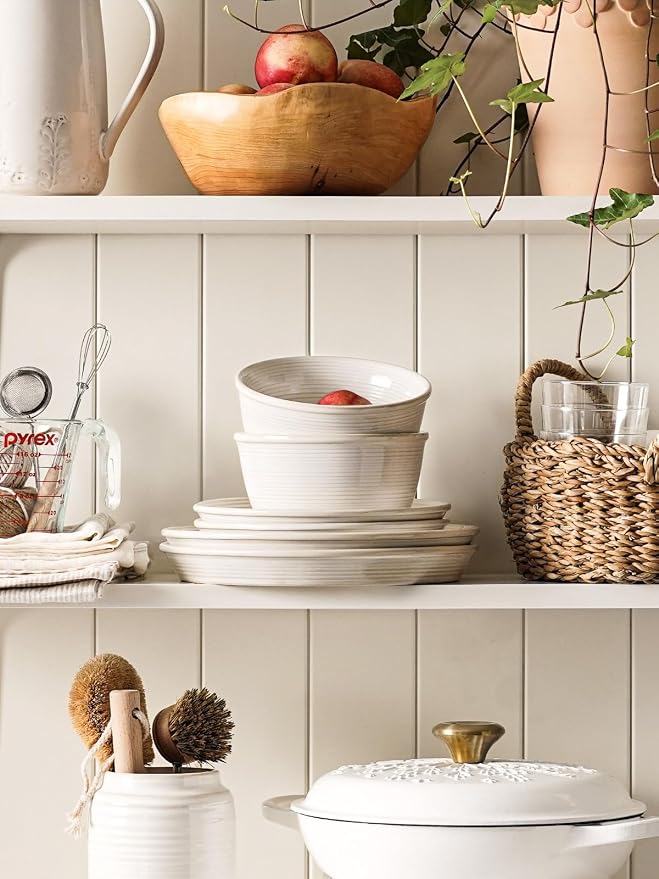 LE TAUCI Ceramic Plates and Bowls Set for 4, 12-Piece Ceramic Dinnerware Set, Farmhouse Dishes Set, Microwave & Dishwasher Safe, Stackable,12-Piece, Arctic White (10" Dinner+8" Salad Plates+6" Bowls)