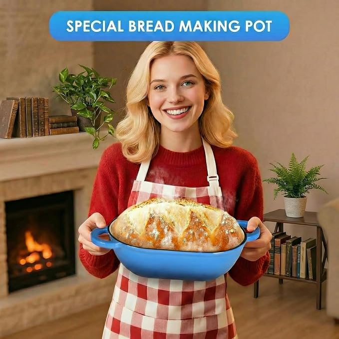 LIFERUN 2.5qt Enameled Cast Iron Dutch Oven for Sourdough Bread Baking, Oven Safe Dutch Oven Pot with Lid, Non-Stick Bread Oven Pot, Blue