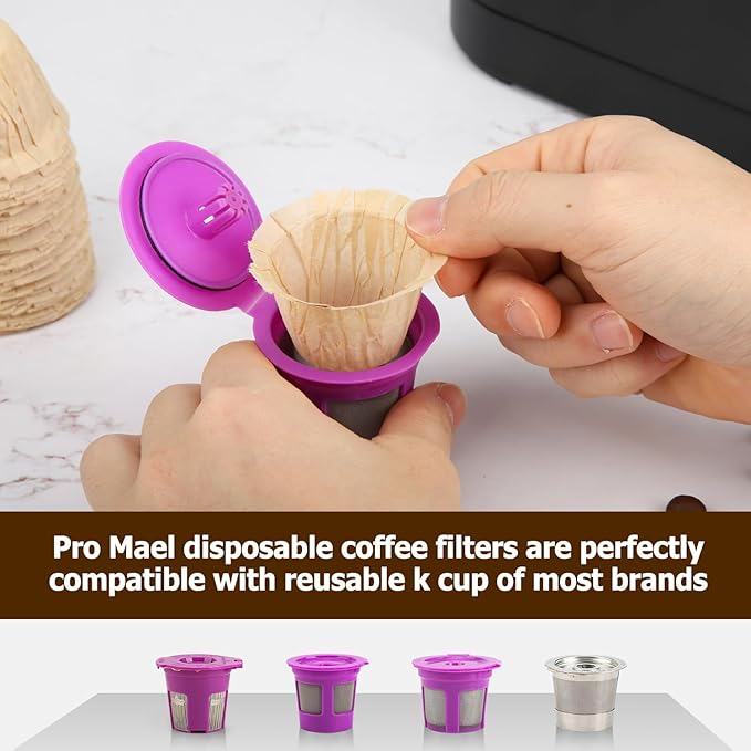 Pro Mael Disposable K Cup Filters, Coffee Filter Paper for Keurig Brewers Single Serve 1.0 and 2.0, Use with Reusable K Cup Pods, Natural Unbleached (100-Count)