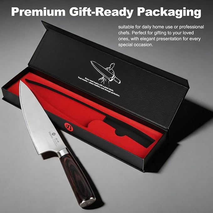 imarku 8.5 Inch Japanese Chef Knife, Ultra Sharp 10Cr15Mov Stainless Steel, Triple-Layer Composite Blade, Ergonomic Pakkawood Handle, Professional Kitchen Knife, Gift for for Woman and Man