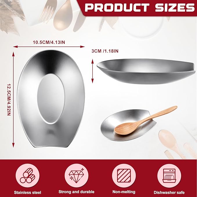 LemonRoad 6 Pcs Large Stainless Steel Spoon Rest, Spatula Ladle Holder, Spoon Rest for Counter Stove Top Coffee Station, Stainless Steel Utensil, Kitchen Accessories Dishwasher Safe