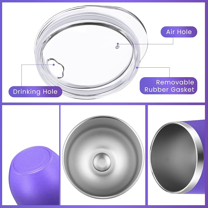Remagr 16 Pack Stainless Steel Wine Tumblers 12 oz Insulated Vacuum Wine Cup Set Double Wall Stainless Steel Stemless Mug Glasses for Coffee Soda Whiskey Outdoor Travel (Purple)