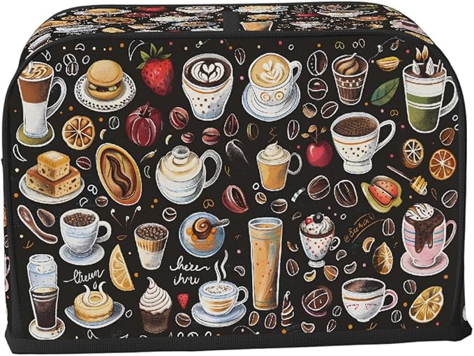 Coffee Fruit Lemon Toaster Cover 4 Slice Dust and Fingerprint Protection Toaster Bread Maker Covers Washable Kitchen Small Appliance Covers for Kitchen Accessories Decor Bakeware Women Gift