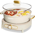 Dezin Hot Pot Electric with Divider, 6L Double-Flavor Shabu Shabu Pot, Dual Sided Removable Non-Stick Hotpot Pot Electric, 3" Depth Chinese Hot Pot with Multi-Power Control, Silicone Ladles Included