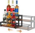 Expandable Coffee Syrup Organizer, Customized Width Syrup Rack & Bottle Holder for Coffee Bar Station (Wooden Base for All Bottle Sizes)