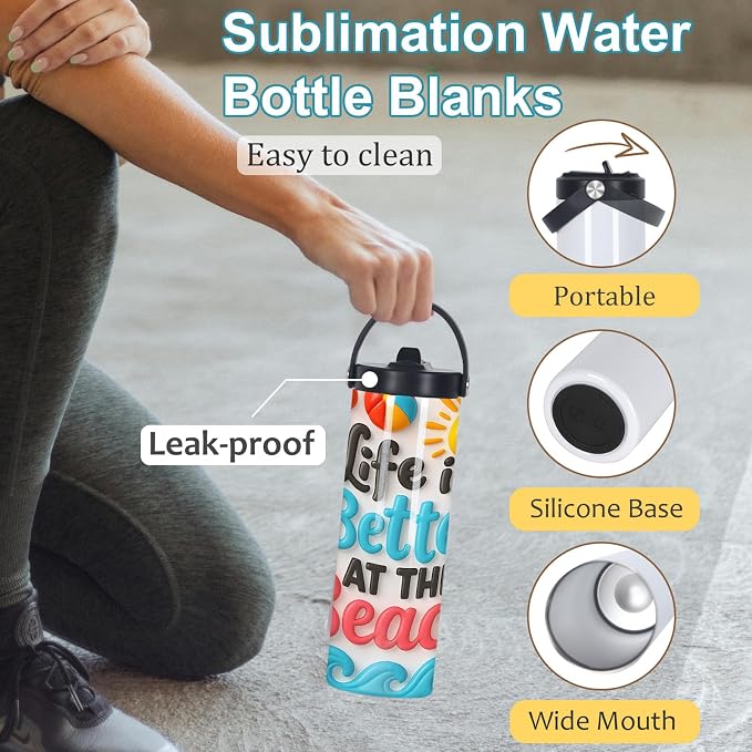 20 Oz Sublimation Tumblers Bulk Skinny Straight, 25 Pack Sublimation Sport Water Bottles Blanks with Portable Handle, Double Wall Stainless Steel Tumbler Cup for Heat Transfer, Individual Box