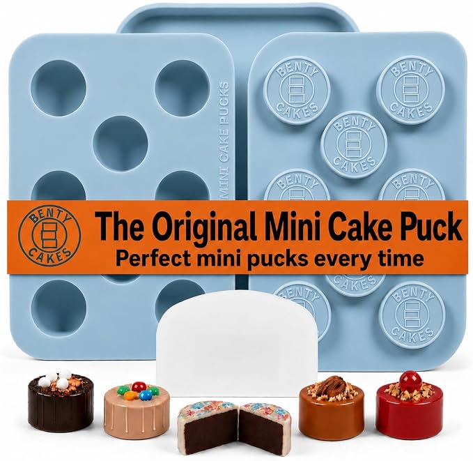 Benty Cakes - The Original Mini Cake Puck Mold Set – Better than a Cake Pop! Make Chocolate Covered Desserts – BPA Free Silicone – Includes 1 Mold Set, 1 Plastic Tray, and 1 Scraper