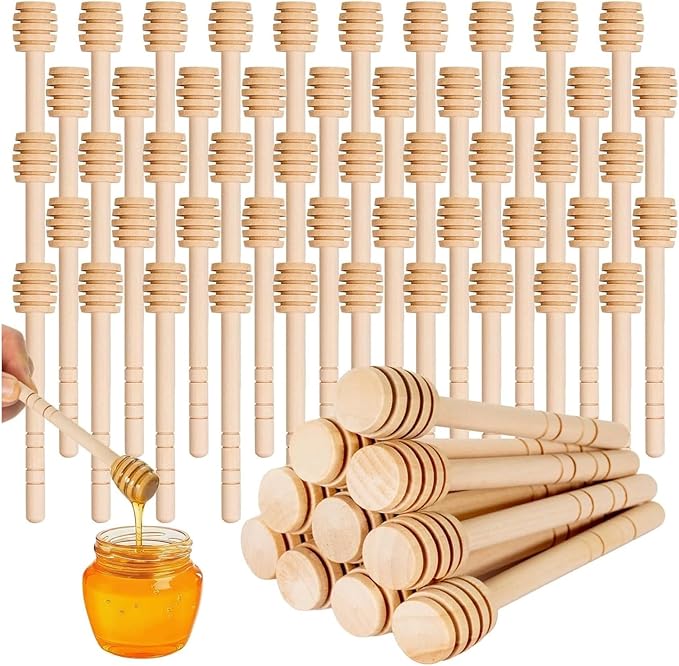 50Pcs 6 Inch Honey Dipper Sticks - Wooden Honey Dipper, 6 Inch Mini Honeycomb Stick, Honey Stirrer Stick for Honey Jar Dispense Drizzle Honey and Wedding Party Present
