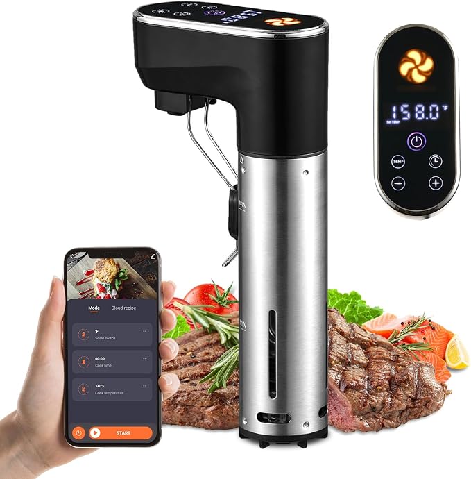 WiFi Sous Vide Cooker, 1300W Fast Heating Precision Sous Vide Machine, IPX7 Waterproof Ultra Quiet Kitchen Cooking Machine,Smart APP Timer with Exclusive Cooking Recipes for Household Daily Use