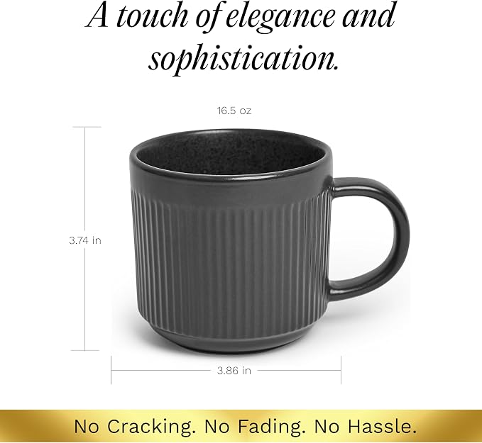 SANGO Anderson Black Coffee Mugs Set of 4, 16.5 oz Stoneware Coffee Mug Set, Big Ceramic Tea Cup with Matte Glaze for Cappuccino, Latte, Large Coffee Cups with Handle, Microwave & Dishwasher Safe