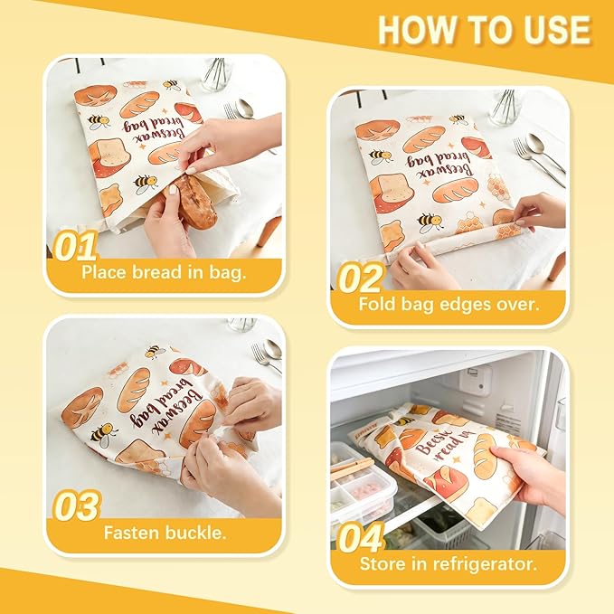 2 Pack Natural Beeswax Food Wraps, Reusable Organic Cotton Bread Bags with Honeycomb Texture, Plastic Free Storage for Sourdough, Freezer Safe, 12.6x17 Inches | Longer freshness, Food-safe contact, Self-sealing design, Plastic-free, Easy to clean, Brea...