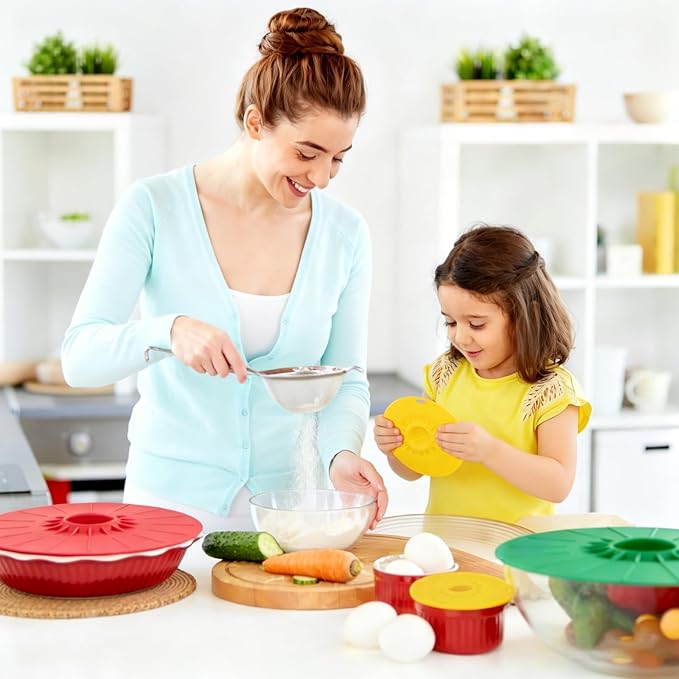 Silicone Lids 9 Pack Food Covers, Microwave Splatter Covers,Reusable Heat Resistant Lids for Pots Pans Plates Cups,Microwave Oven Stove Fridge Freezer Safe,Mothers Day Gifts
