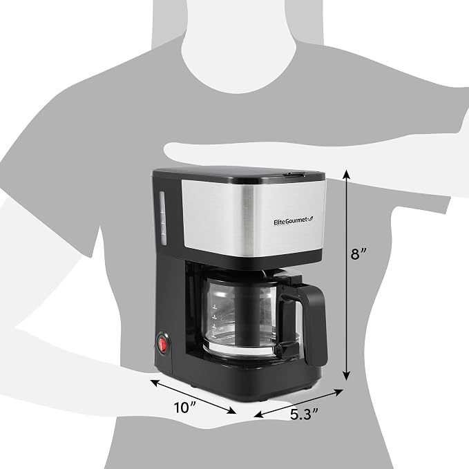 Elite Gourmet EHC9420 Automatic 5-Cup Brew & Drip Coffee Maker with Pause N Serve Reusable Filter, On/Off Switch, Water Level Indicator