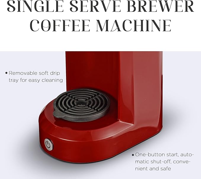 SUNVIVI Coffee Maker, Single Serve Brewer for Single Cup, One Cup Coffee Maker With Permanent Filter, 6oz to 14oz Mug, One-touch Control Button with Illumination,Red (ETL Certified)