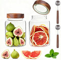 60 oz Glass Coffee Jars with Wooden Airtight Lid Spoon Clear Herb Ground Canister Round Food Storage Container for Sugar Pantry Flours Tea Coffee Bean Spice Cookies (1800ml/60oz-2PACK（with spoon))