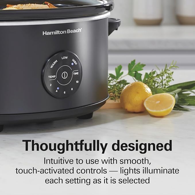 Hamilton Beach 6 Quart Set & Forget Programmable Slow Cooker, 15 Cooking Options With 5 Time and 3 Heat Options, Large Dishwasher Safe Stoneware Crock and Glass, Black (33762)
