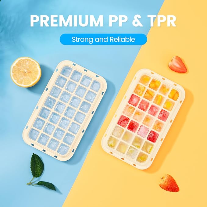 PHINOX Ice Cube Tray with Lid and Bin, Ice Trays for Freezer, Flexible Ice Cube Trays, Making 56 pcs Ice Cubes, Chilling Cocktail, Whiskey, Coffee, with 2 trays, Ice Container, Scoop&Cover, BPA Free