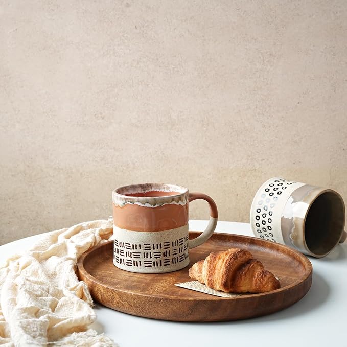 Bosmarlin Ceramic Coffee Mug Set of 4, 19 Oz, Coffee Cups with Big Handle, Microwave Safe, Unique Reactive Glaze (Multicolor)