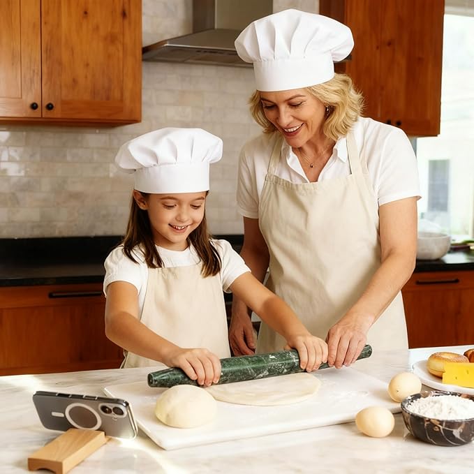 French Marble French Rolling Pin with Wooden Resting Base, 15 inch Kitchen Baking Tool for Baking with Non-Stick Surface, Ideal as a Dough Roller for Pie Crust, Cookie, Pasta