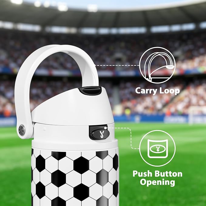 24 oz Insulated Water Bottle with Straw: Meoky Stainless Steel Soccer Water Bottle with 2-in-1 Lid - Leak Proof, Cold for 24 Hours, Fits in Car Cup Holder, Soccer Gifts for Boys Girls, Arena Light