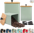 Kitchen Canisters Set of 3, Metal Flour Sugar Storage Containers with Airtight Lids-Canisters Sets for Kitchen with Customizable Chalkboard Labels & Marker Pen-Spice, Coffee Storage Jars(Saga Green)