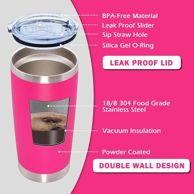 AIANJI 20oz Tumbler Bulk Stainless Steel Tumblers with Lid Vacuum Insulated Double Wall Travel Coffee Mug Powder Coated Tumbler Cup for Hot and Cold Drinks(Hot Pink, 6 pack)