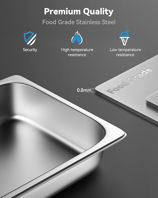 ZeroPone 4 Pack Full Size Hotel Pans with Lids, 2.5" Deep Stainless Steel Steam Table Pan with Lid, 22 Gauge Anti Jam Commercial Catering Food Pans for Hotel, Home, Party, Restaurant, Buffet