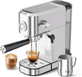 XIXUBX 20 Bar Espresso Machine, Compact Stainless Steel Espresso Maker with Milk Frother and Milk Frothing Pitcher, Coffee Machine for Cappuccino and Latte, 42 oz Water Tank for Home, Office, Silver