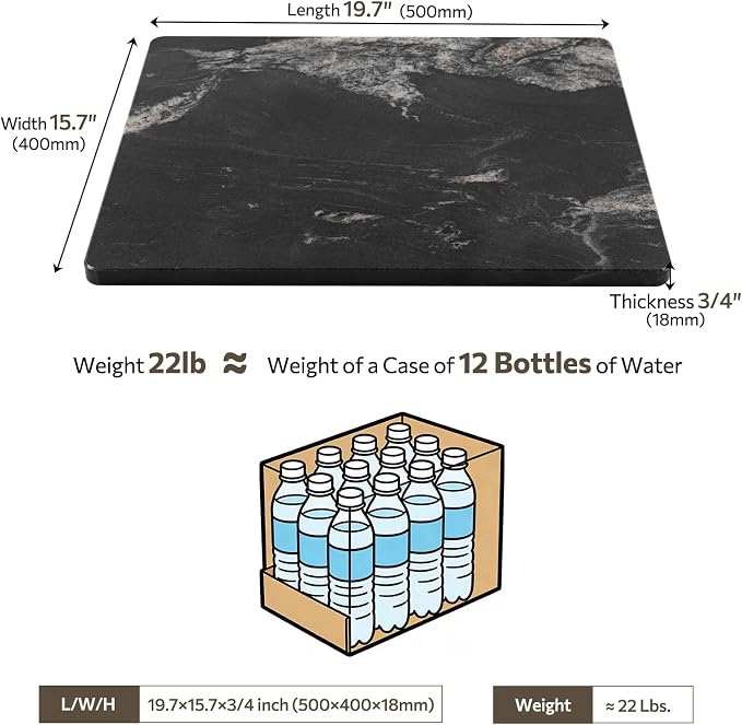 Natural Black Marble Cutting Board for Kitchen, 16 x 20 Inch Marble Slab Granite Cutting Board with Non-Slip Feet, Pastry Board for Baking Dough Chocolate Cheese Charcuterie, Wedding Gift