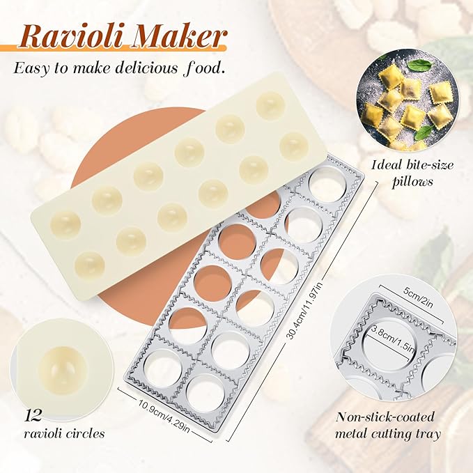 Tioncy 9 Pcs Pasta Making Tool Set Wood Gnocchi Board with Ravioli Mold Raviolo Maker Raviolo Stamp Rolling Pin Gnocco Maker for Home Cooks Kitchen Gift (Classic Gnocchi Board with Ravioli Mold Set)