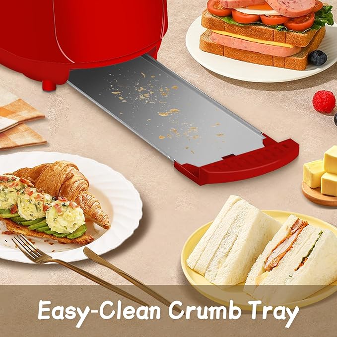 SEEDEEM 4 Slice Toaster, Extra Wide Slots Bread Toaster with 6 Shade Settings, Bagel/Cancel/Defrost/Reheat Functions, Removable Crumb Tray, Auto Shut-Off, Red