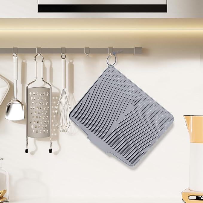Silicone Dish Drying Mat for Kitchen Counter, Dish Drying Pad, Non-Slip Drain Pad with Built-in Drain, Heat Resistant Stone Drying Mat