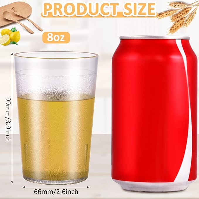 Meanplan 100 Pack Plastic Reusable Drinking Glasses Restaurant Grade 8 oz Plastic Cups Unbreakable Stackable Drink Tumblers Water Cup for Kitchen Cafe Wedding Birthday Party Supplies (Frosted)