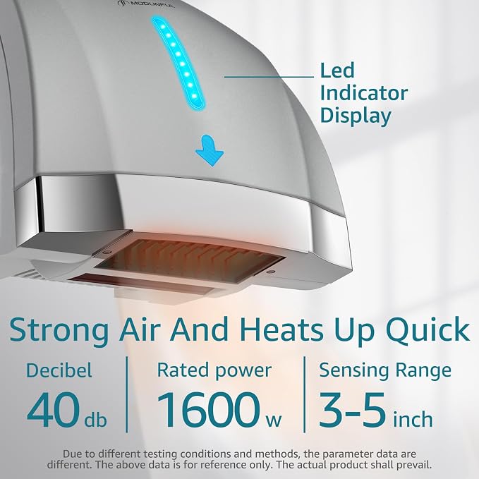 modunful Commercial Hand Dryer & Stainless Steel Soap Dispenser for High-Traffic Bathroom