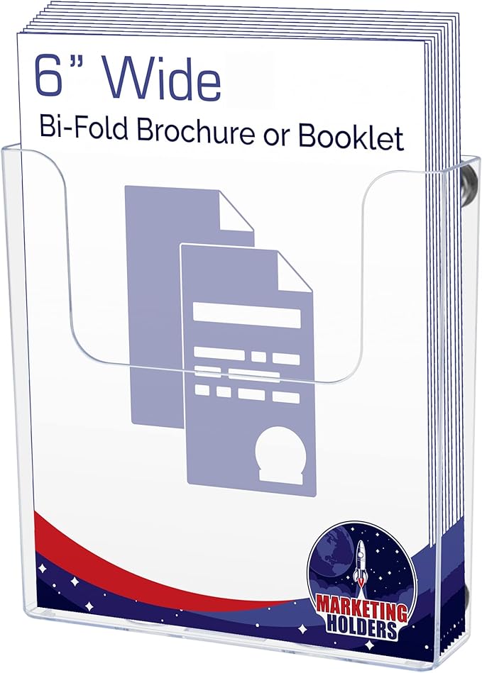 Marketing Holders 6 Pack Magnetic Bifold Holder for 6" Booklets Printed Flyers and Literature Perfect for Metal Surface Mounting in Auto Shops Retail Shops or Big Box Stores