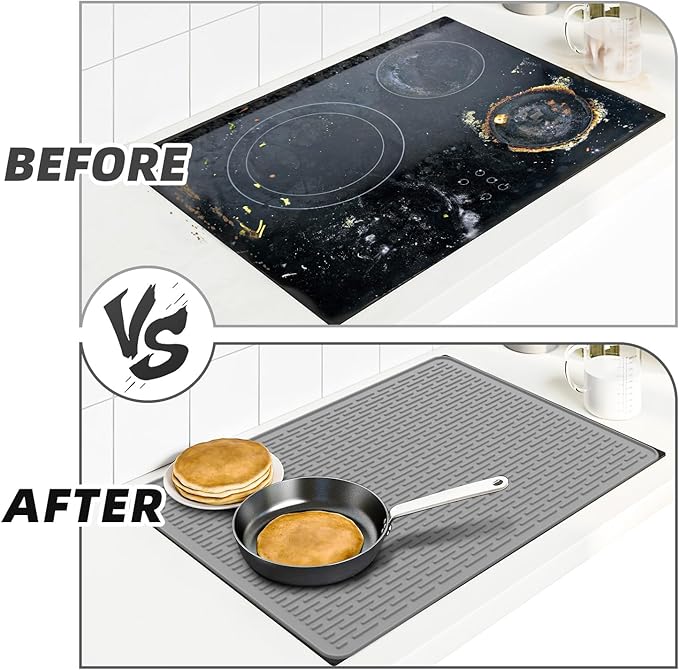 LOPNUR Electric Stove Cover for Stove Top, 27.8"x20" Silicone Stove Mat for Glass Top Stove Cover, Heat Resistant Induction Cooktop Protector, Non-Slip Kitchen Glass Cooktop Protector, Grey