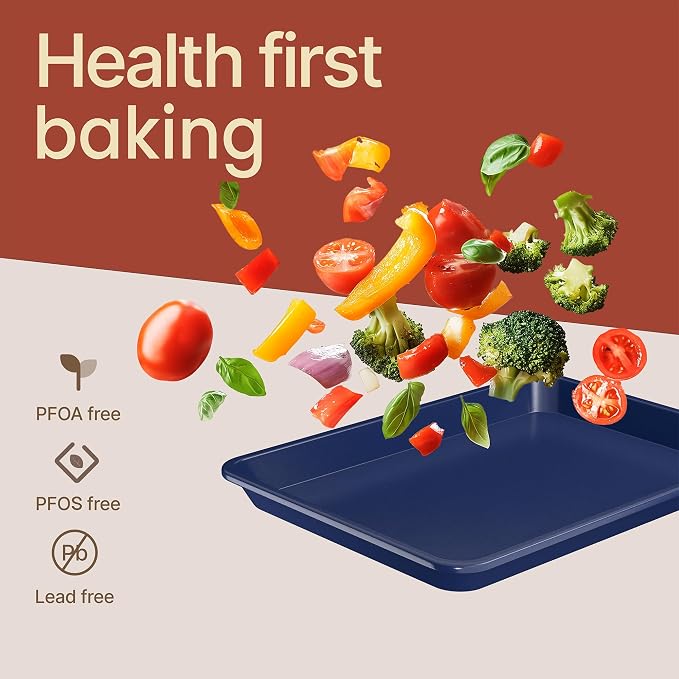 BAKKEN Nonstick Carbon Steel Bakeware Set - 6 Piece Kitchen Baking Trays, Non Toxic Stackable Oven Pans Bundle with Cookie Sheets, 6 Cup Muffin, Roaster, Square Cake, and Loaf Pan for Bread