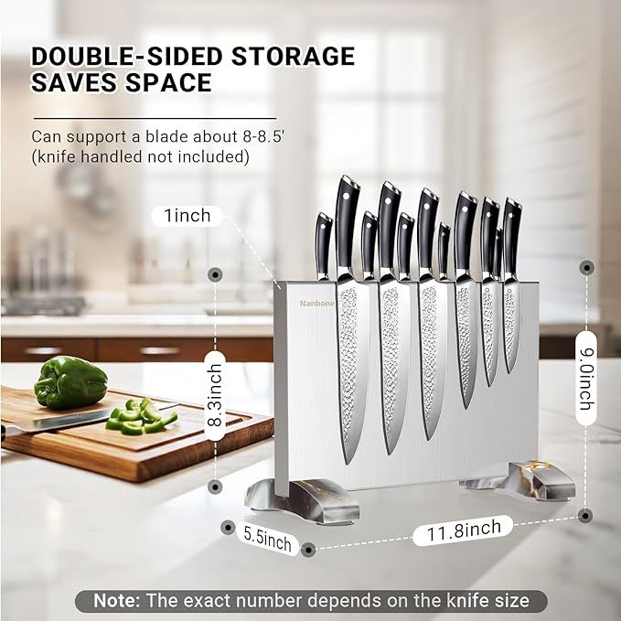 Magnetic Knife Block Stand Without Knives Double Sided Magnetic Knife Holder Rack for Kitchen Counter Stainless Steel Knife Magnetic Strip Display Stand Storage Organizer