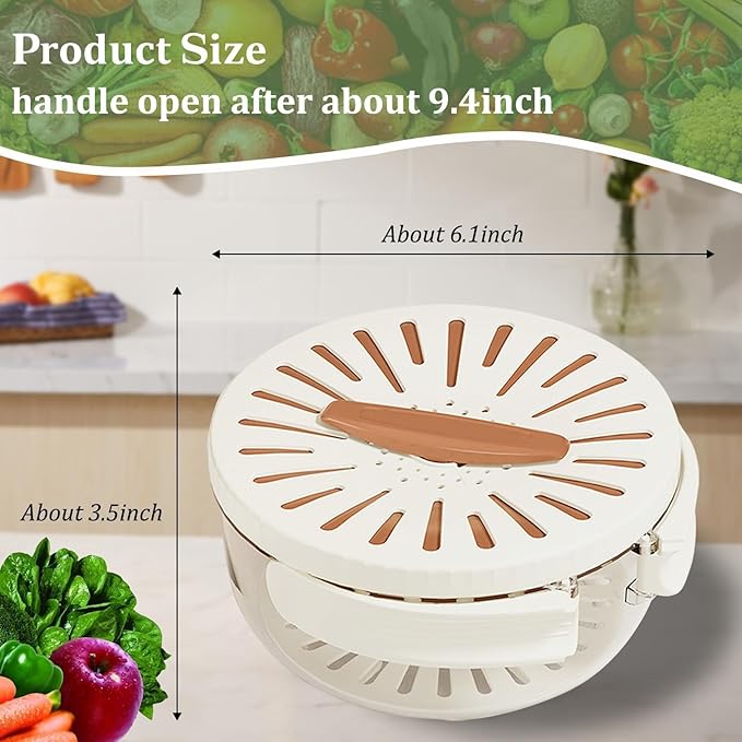 Multifunctional Fruit Washing Bowl with Strainer, 2 in 1 Drain Basket and Fruit Strainer Container with Lid, Fruit Washer Bowl for Kitchen, Fridge, Picnic & Camping, 1QT (1000ML)