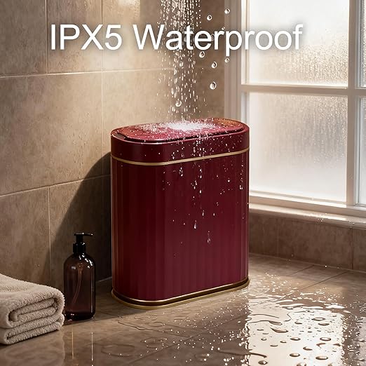 ELPHECO 2 Gallon Sensor Trash Can - Motion Sensor Bathroom Garbage Can with Lid, Automatic IPX5 Waterproof Trash Bin, Slim Garbage Bin for Bathroom, Office, Bedroom, Living Room, Burgundy Gold
