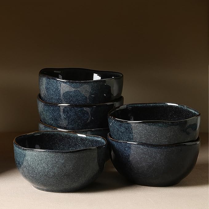 Stone Lain Mirella 4-Piece Bowl Set Stoneware, Dishwasher and Microwave Safe Cereal Bowls, Blue