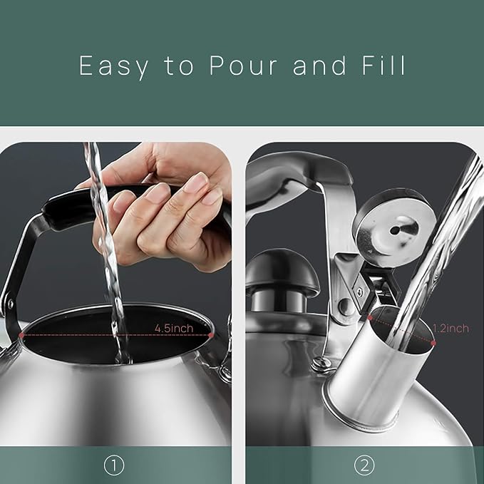 4.2 Quart/4L Stainless Steel Whistling Tea Kettle,Brushed Satin, Suitable to Boiling Water & Tea on Induction Stove, Gas Stove Top Teapot