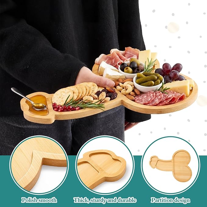 Patelai Penis Gifts Penis Shaped Cheese Board Set Funny Bachelorette Gifts Novelty Mini Bamboo Charcuterie Cutting Board with Cheese Knives Set Aperitif Platter for Kitchen, Parties, Housewarming