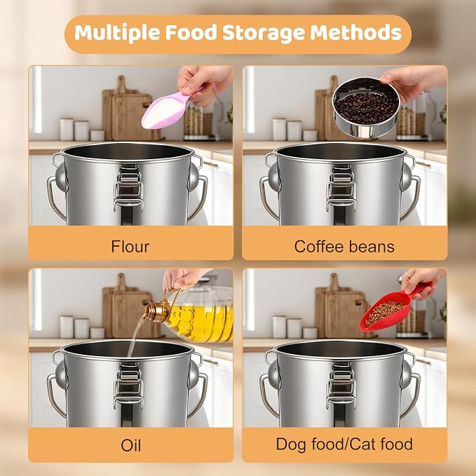 iplusmile Stainless Steel Airtight Canisters Container: 112 fl oz Airtight Clamp Lid Kitchen Food Storage Bucket for Rice Flour Grain Coffee Bean Flour Oil Sugar Milk