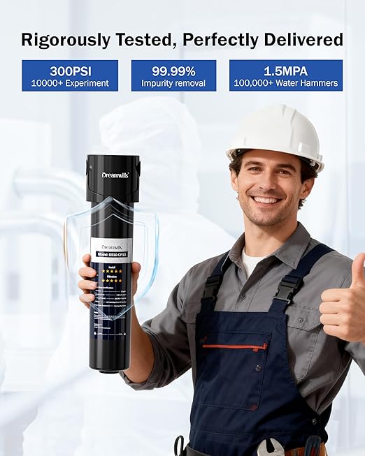 Dreamwills DS15 Under Sink Water Filter with CP15 Replacement Filter, Tool-Free Installation, Reduces Lead and Chlorine, 2-Year Long-Lasting Filtration System